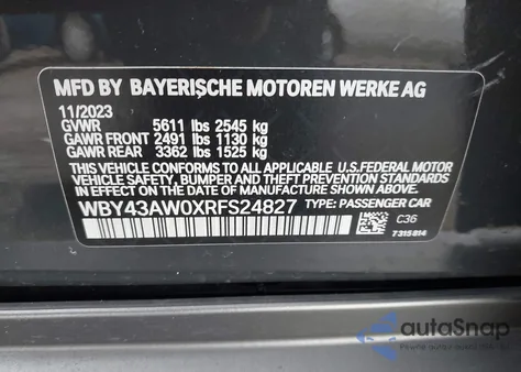 2024 BMW I4 Gran Coupe Edrive35 z USA, uszkodzony, nr VIN WBY43AW0XRFS24827